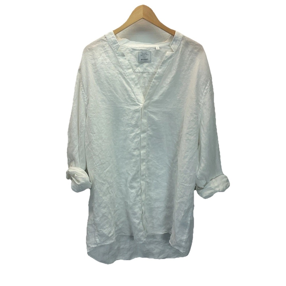 Baird McNutt Murano White Linen Roll Cuff Long Sleeve Button Up Shirt Women 2XT